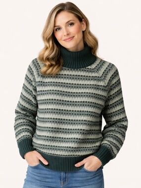 Artisan NY green striped long sleeve mockneck sweater casual Size XL